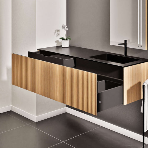 Fluvia Single Left Wall Set – Corian® Sink & Countertop with 1 Main Drawer & Concealed Inner Drawer - ROVALUX