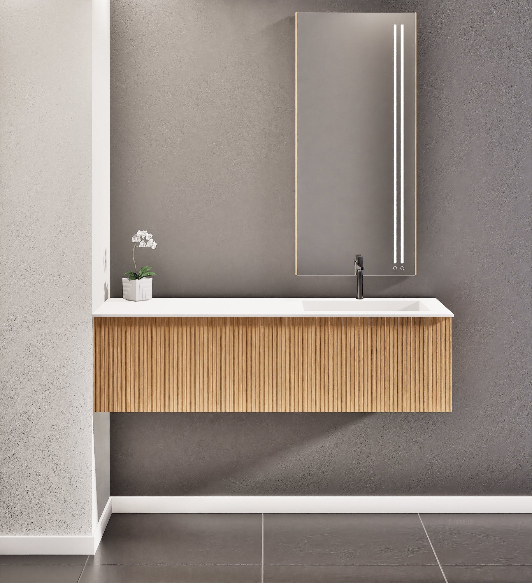 Fluvia Single Left Wall Set – Corian® Sink & Countertop with 1 Main Drawer & Concealed Inner Drawer - ROVALUX