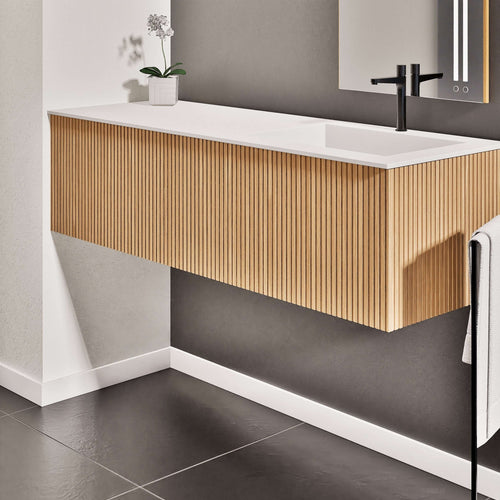 Fluvia Single Left Wall Set – Corian® Sink & Countertop with 1 Main Drawer & Concealed Inner Drawer - ROVALUX