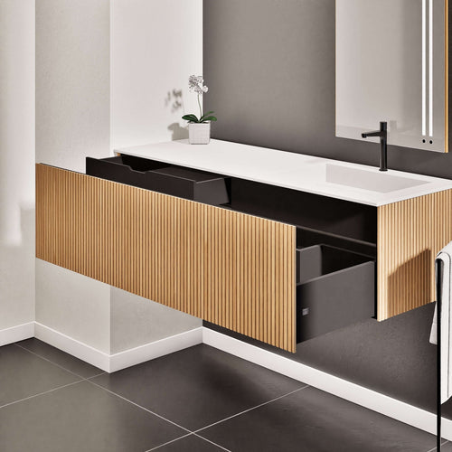 Fluvia Single Left Wall Set – Corian® Sink & Countertop with 1 Main Drawer & Concealed Inner Drawer - ROVALUX