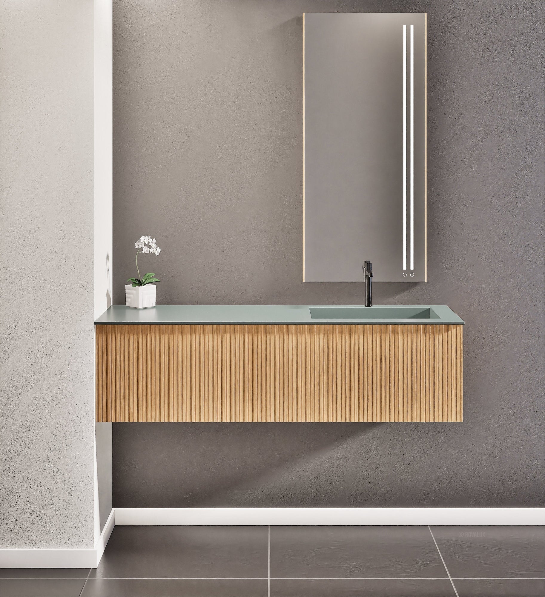 Fluvia Single Left Wall Set – Corian® Sink & Countertop with 1 Main Drawer & Concealed Inner Drawer - ROVALUX