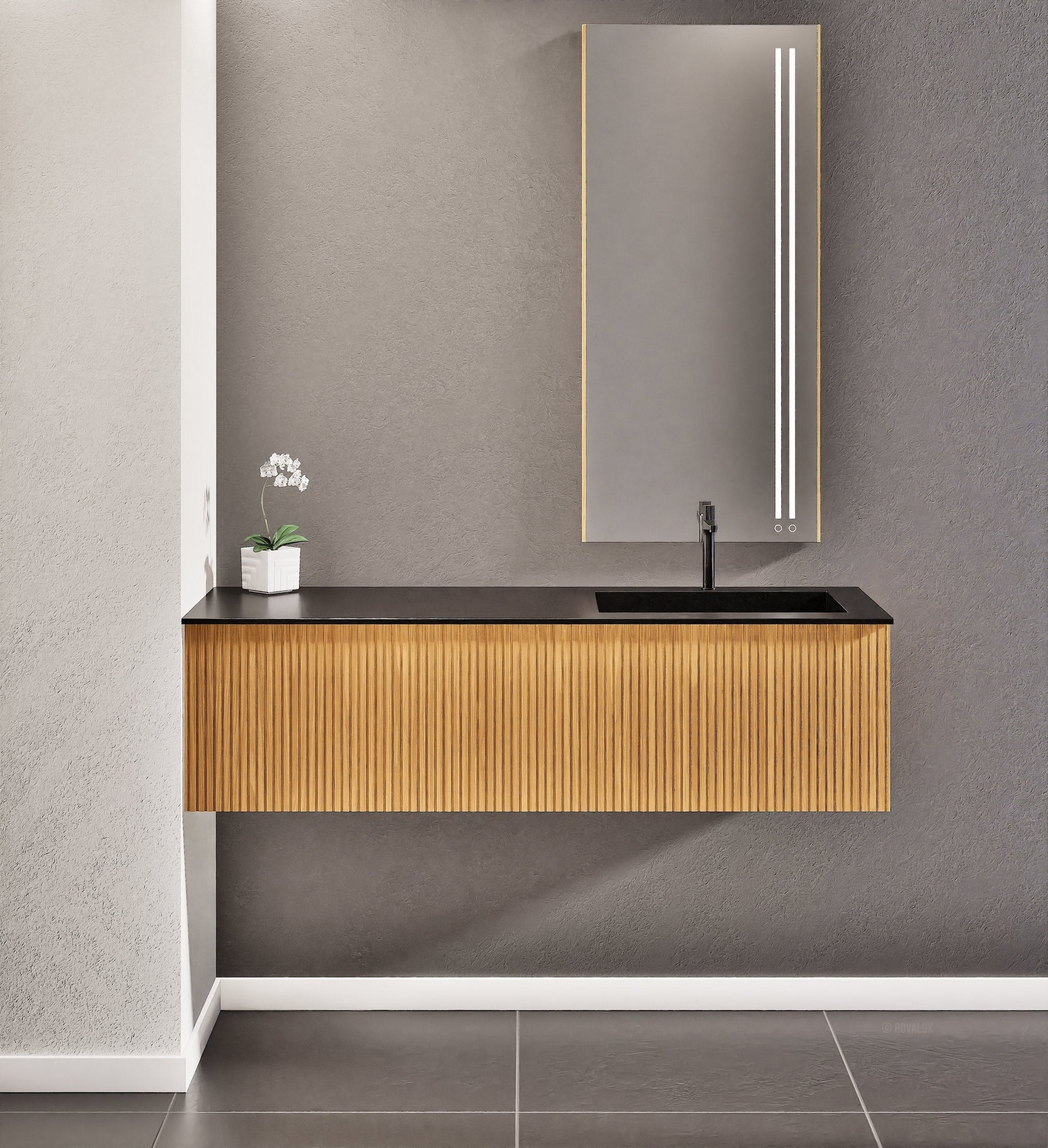 Fluvia Single Left Wall Set – Corian® Sink & Countertop with 1 Main Drawer & Concealed Inner Drawer - ROVALUX