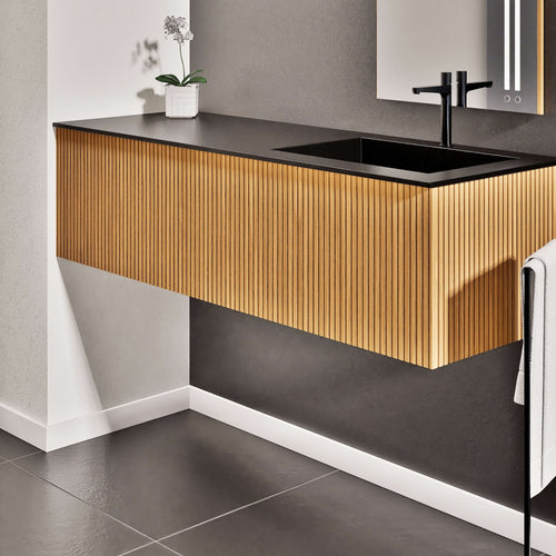 Fluvia Single Left Wall Set – Corian® Sink & Countertop with 1 Main Drawer & Concealed Inner Drawer - ROVALUX