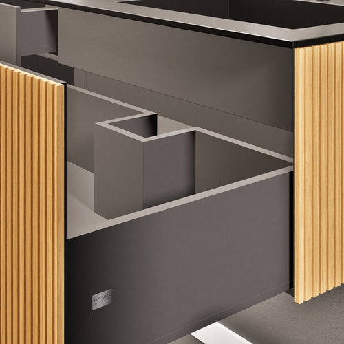 Fluvia Single Left Wall Set – Corian® Sink & Countertop with 1 Main Drawer & Concealed Inner Drawer - ROVALUX