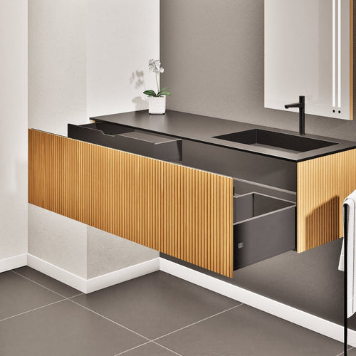 Fluvia Single Left Wall Set – Corian® Sink & Countertop with 1 Main Drawer & Concealed Inner Drawer - ROVALUX