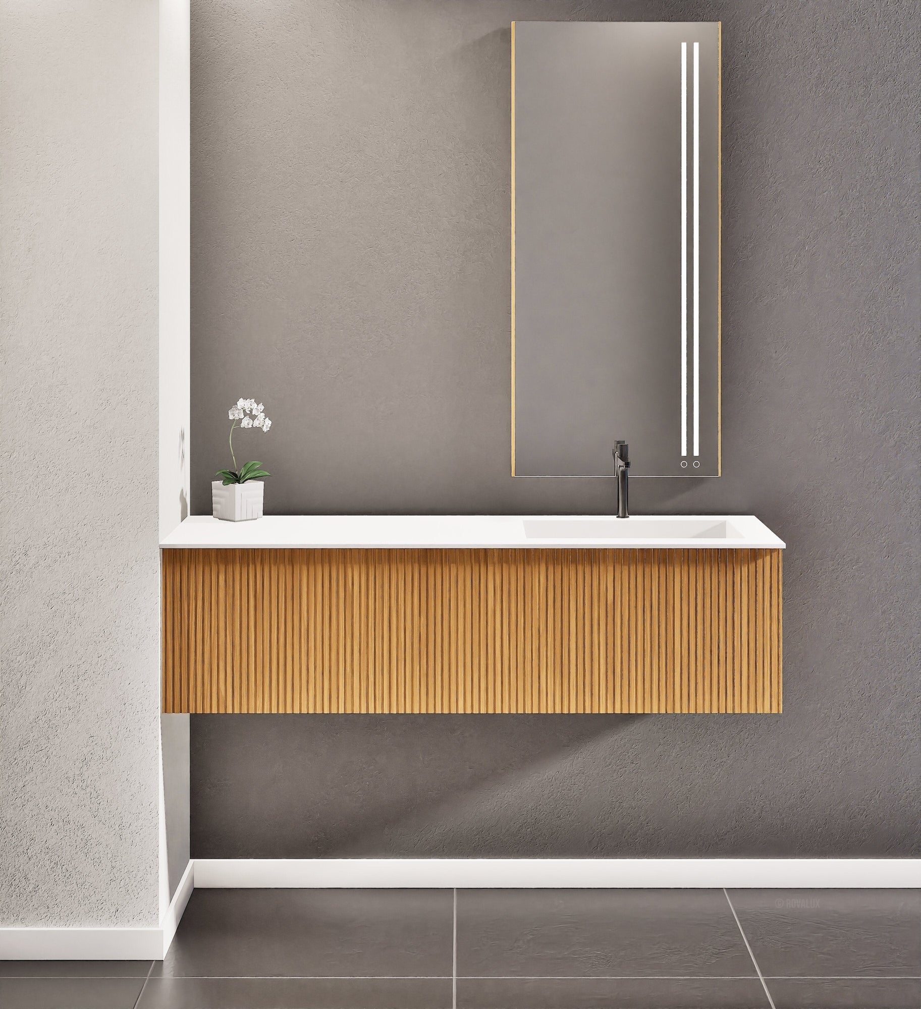 Fluvia Single Left Wall Set – Corian® Sink & Countertop with 1 Main Drawer & Concealed Inner Drawer - ROVALUX