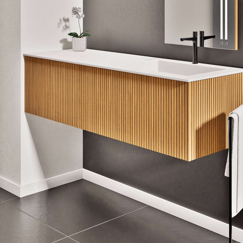 Fluvia Single Left Wall Set – Corian® Sink & Countertop with 1 Main Drawer & Concealed Inner Drawer - ROVALUX