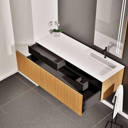 Fluvia Single Left Wall Set – Corian® Sink & Countertop with 1 Main Drawer & Concealed Inner Drawer - ROVALUX