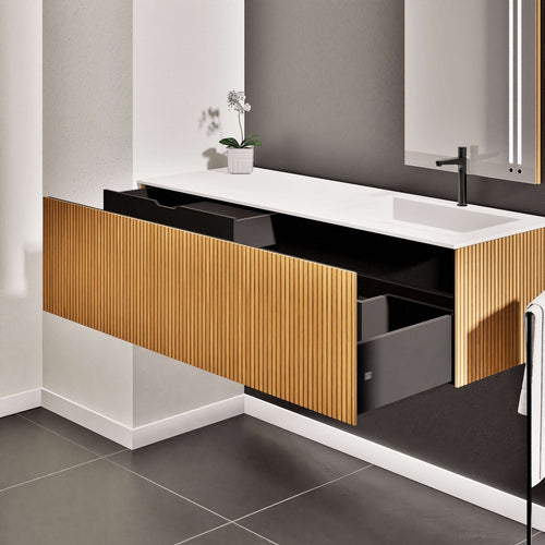Fluvia Single Left Wall Set – Corian® Sink & Countertop with 1 Main Drawer & Concealed Inner Drawer - ROVALUX