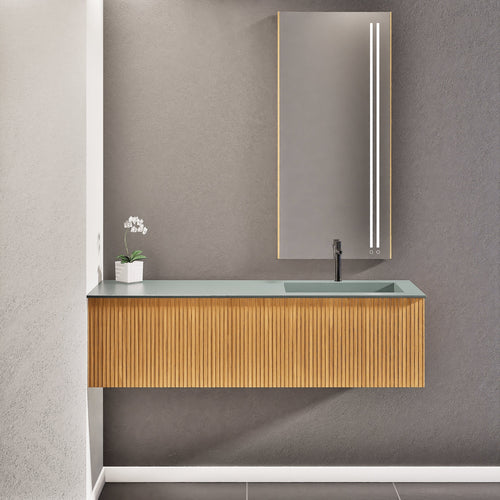 Fluvia Single Left Wall Set – Corian® Sink & Countertop with 1 Main Drawer & Concealed Inner Drawer - ROVALUX