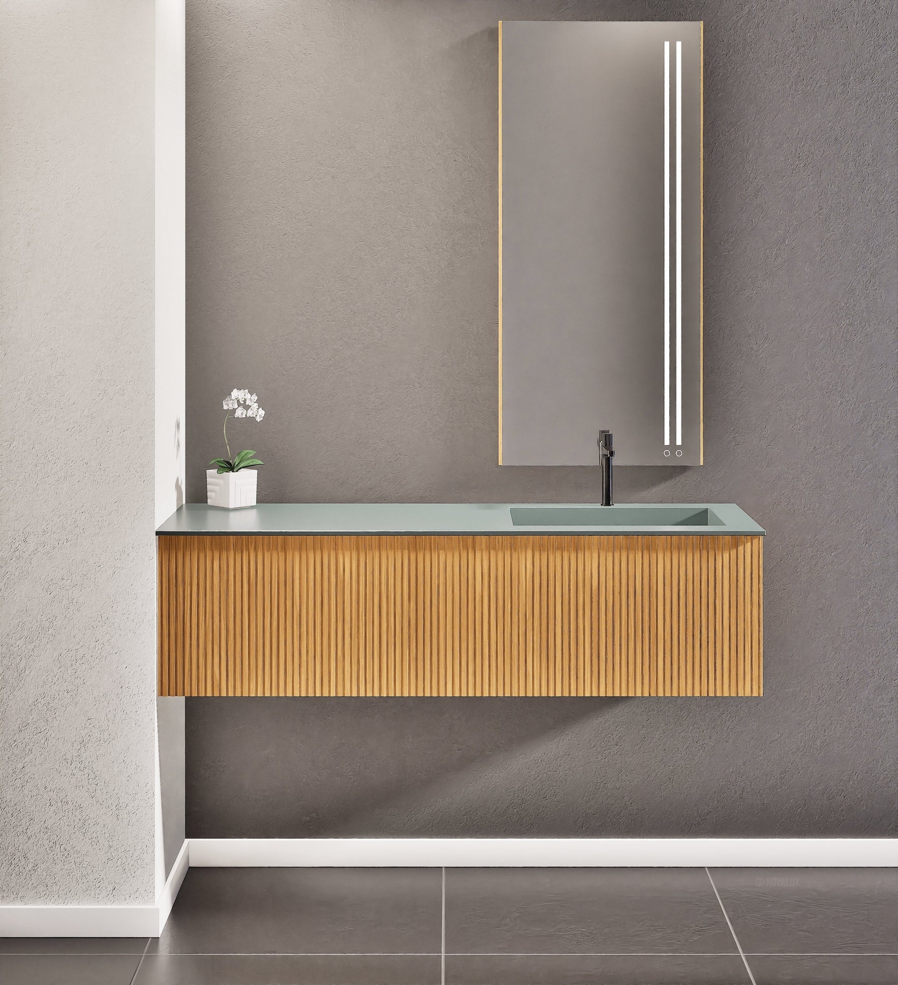 Fluvia Single Left Wall Set – Corian® Sink & Countertop with 1 Main Drawer & Concealed Inner Drawer - ROVALUX