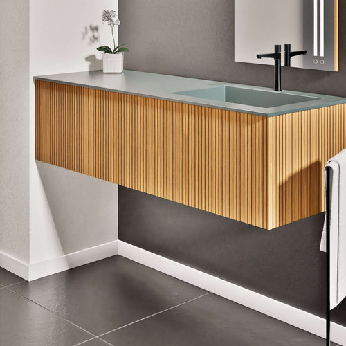 Fluvia Single Left Wall Set – Corian® Sink & Countertop with 1 Main Drawer & Concealed Inner Drawer - ROVALUX