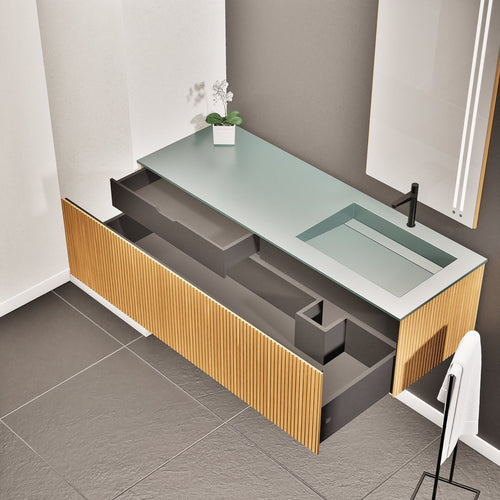 Fluvia Single Left Wall Set – Corian® Sink & Countertop with 1 Main Drawer & Concealed Inner Drawer - ROVALUX
