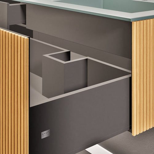Fluvia Single Left Wall Set – Corian® Sink & Countertop with 1 Main Drawer & Concealed Inner Drawer - ROVALUX