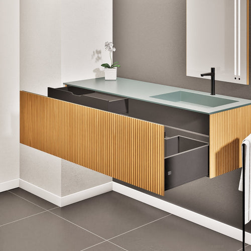 Fluvia Single Left Wall Set – Corian® Sink & Countertop with 1 Main Drawer & Concealed Inner Drawer - ROVALUX