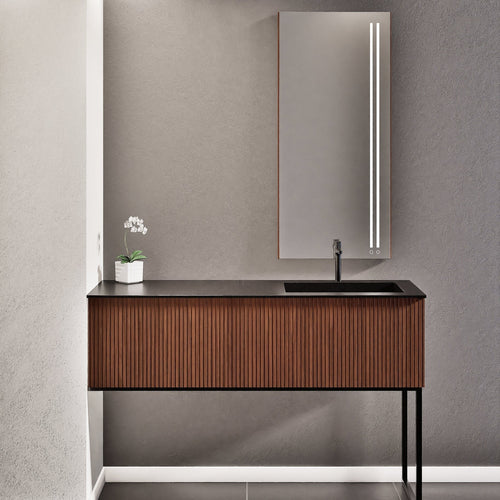 Fluvia Single Left Wall Set with Supporting Legs – Corian® Sink & Countertop with 1 Main Drawer & Concealed Inner Drawer - ROVALUX