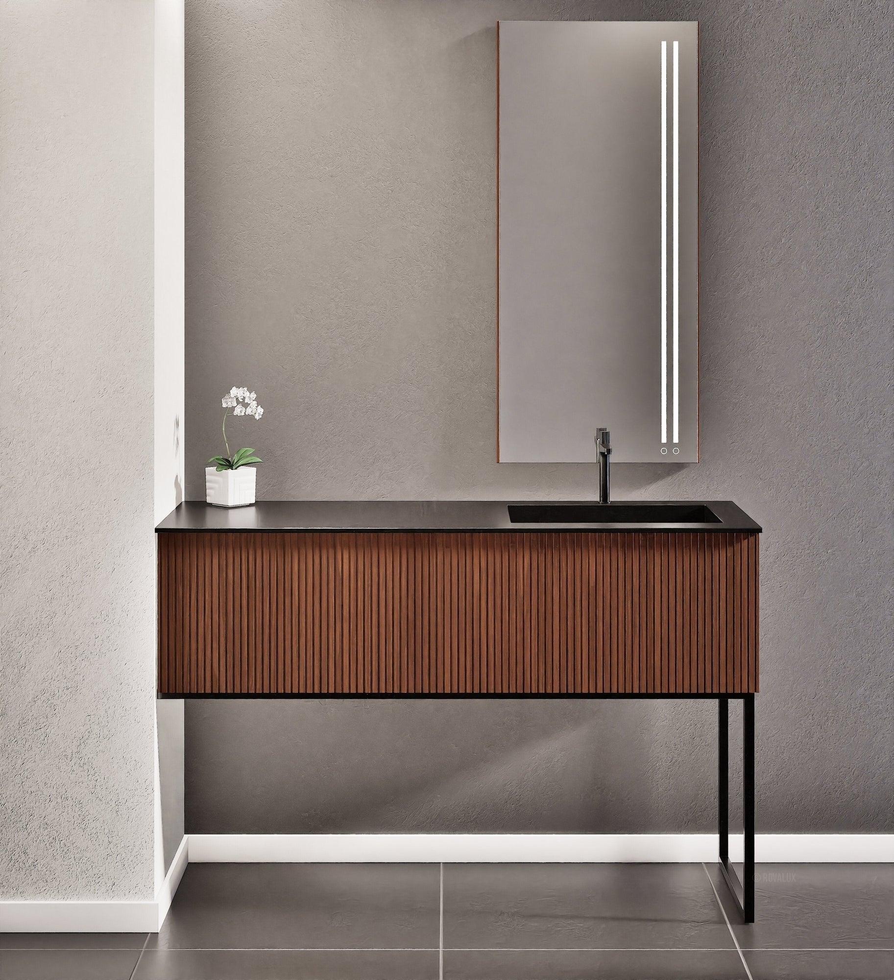 Fluvia Single Left Wall Set with Supporting Legs – Corian® Sink & Countertop with 1 Main Drawer & Concealed Inner Drawer - ROVALUX