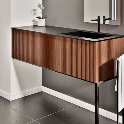 Fluvia Single Left Wall Set with Supporting Legs – Corian® Sink & Countertop with 1 Main Drawer & Concealed Inner Drawer - ROVALUX