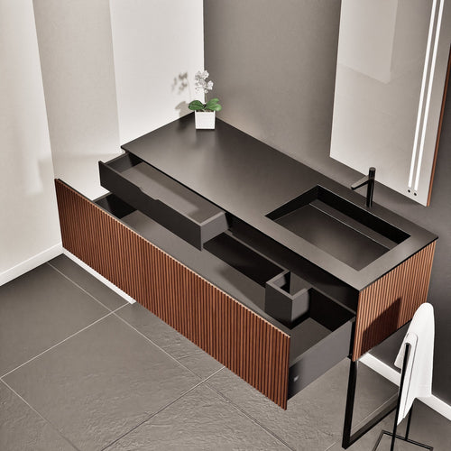 Fluvia Single Left Wall Set with Supporting Legs – Corian® Sink & Countertop with 1 Main Drawer & Concealed Inner Drawer - ROVALUX