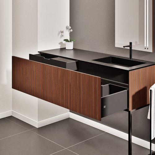 Fluvia Single Left Wall Set with Supporting Legs – Corian® Sink & Countertop with 1 Main Drawer & Concealed Inner Drawer - ROVALUX