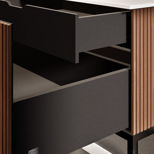Fluvia Single Left Wall Set with Supporting Legs – Corian® Sink & Countertop with 1 Main Drawer & Concealed Inner Drawer - ROVALUX