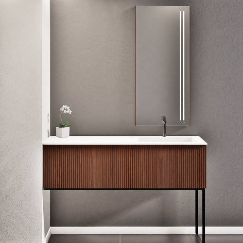 Fluvia Single Left Wall Set with Supporting Legs – Corian® Sink & Countertop with 1 Main Drawer & Concealed Inner Drawer - ROVALUX