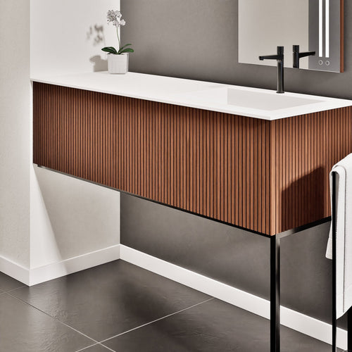 Fluvia Single Left Wall Set with Supporting Legs – Corian® Sink & Countertop with 1 Main Drawer & Concealed Inner Drawer - ROVALUX