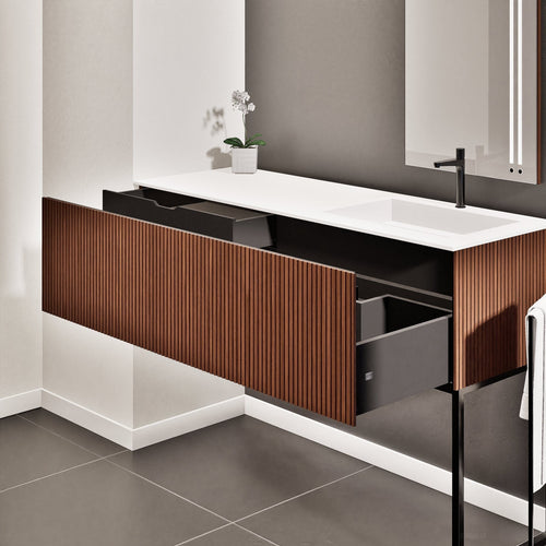 Fluvia Single Left Wall Set with Supporting Legs – Corian® Sink & Countertop with 1 Main Drawer & Concealed Inner Drawer - ROVALUX