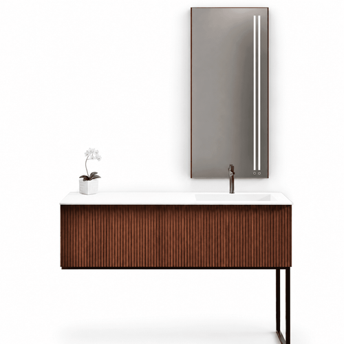 Fluvia – Corian® Basin Unit with 1 Drawer and Inner Pull-Out Drawer, Left Side Wall-Mounted with Support Feet - ROVALUX
