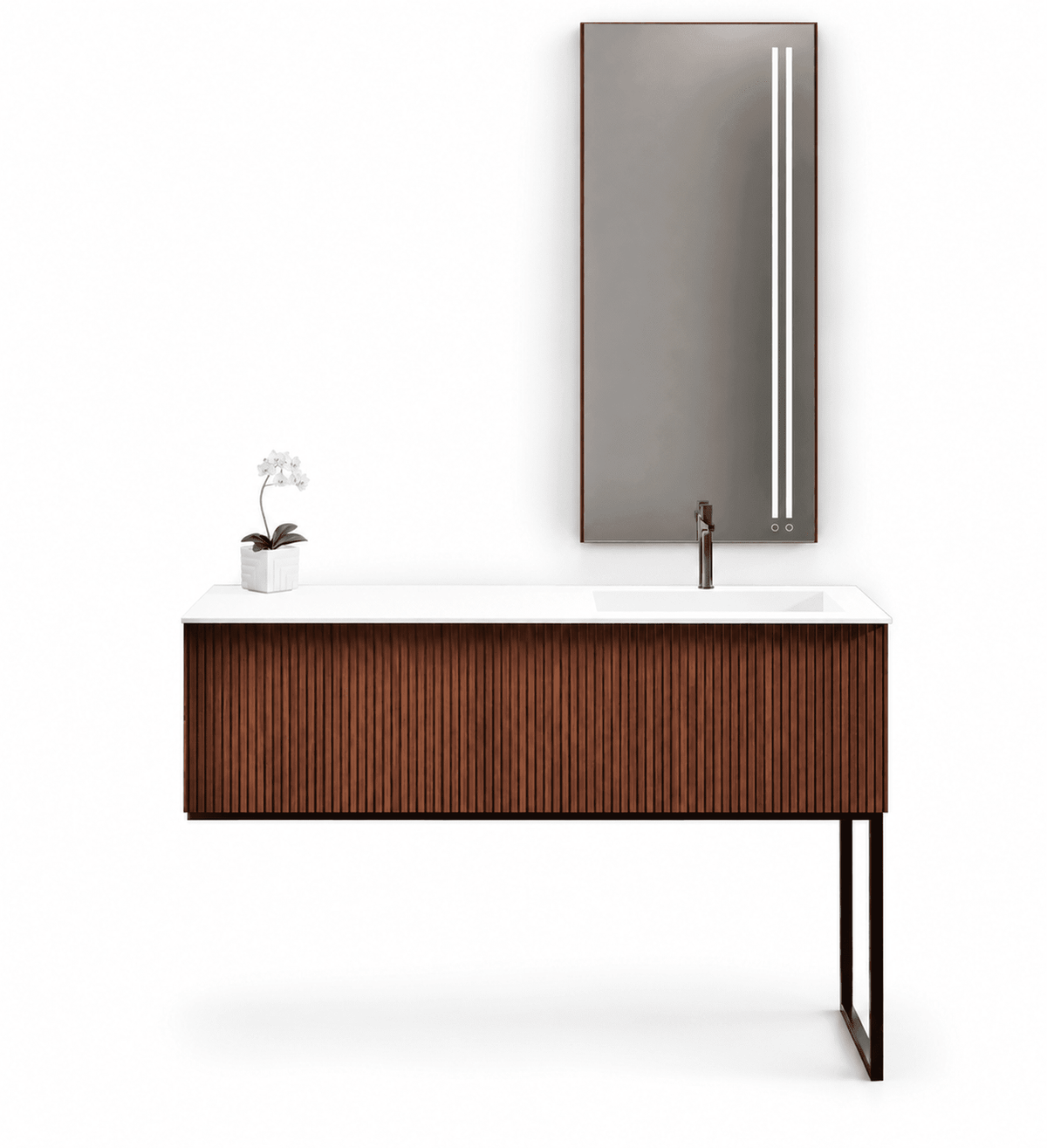 Fluvia – Corian® Basin Unit with 1 Drawer and Inner Pull-Out Drawer, Left Side Wall-Mounted with Support Feet - ROVALUX