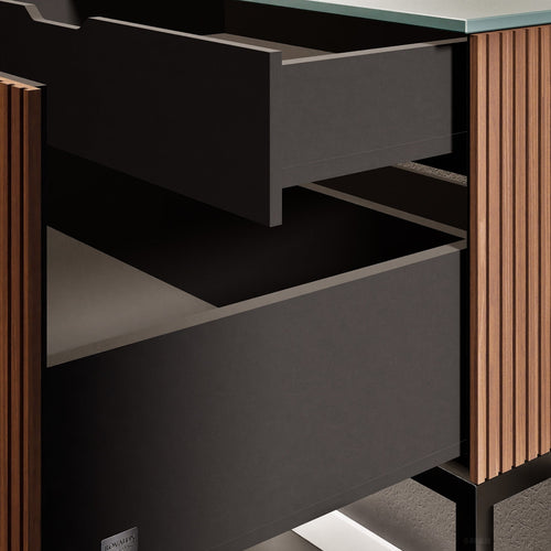 Fluvia Single Left Wall Set with Supporting Legs – Corian® Sink & Countertop with 1 Main Drawer & Concealed Inner Drawer - ROVALUX