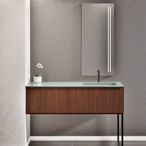 Fluvia Single Left Wall Set with Supporting Legs – Corian® Sink & Countertop with 1 Main Drawer & Concealed Inner Drawer - ROVALUX