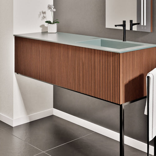 Fluvia Single Left Wall Set with Supporting Legs – Corian® Sink & Countertop with 1 Main Drawer & Concealed Inner Drawer - ROVALUX