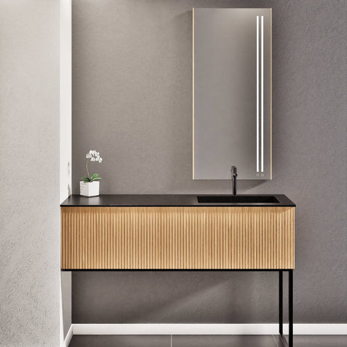 Fluvia Single Left Wall Set with Supporting Legs – Corian® Sink & Countertop with 1 Main Drawer & Concealed Inner Drawer - ROVALUX