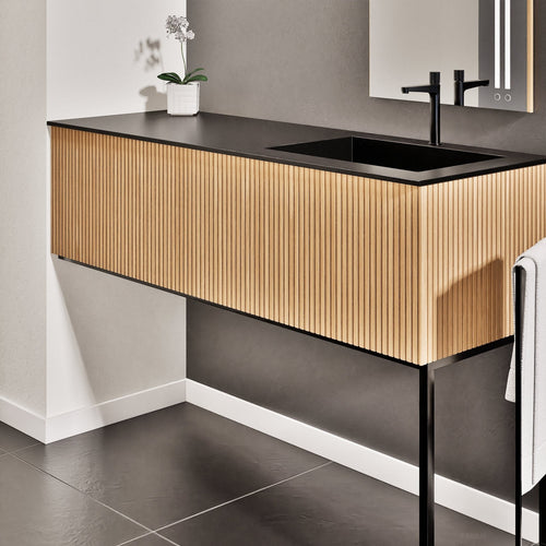 Fluvia Single Left Wall Set with Supporting Legs – Corian® Sink & Countertop with 1 Main Drawer & Concealed Inner Drawer - ROVALUX