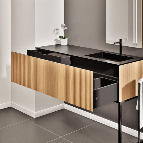 Fluvia Single Left Wall Set with Supporting Legs – Corian® Sink & Countertop with 1 Main Drawer & Concealed Inner Drawer - ROVALUX