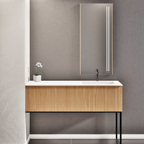 Fluvia Single Left Wall Set with Supporting Legs – Corian® Sink & Countertop with 1 Main Drawer & Concealed Inner Drawer - ROVALUX