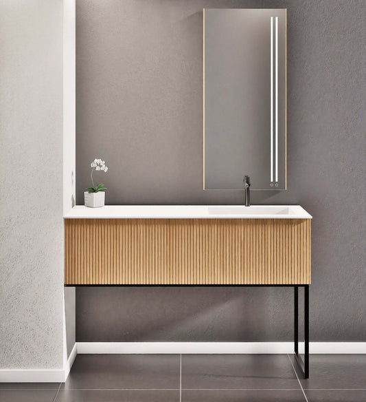 Fluvia Single Left Wall Set with Supporting Legs – Corian® Sink & Countertop with 1 Main Drawer & Concealed Inner Drawer - ROVALUX