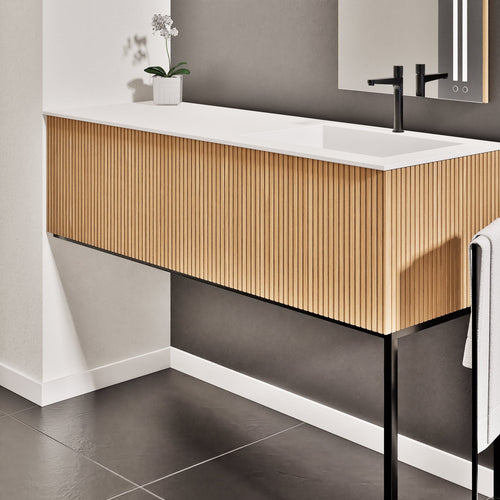 Fluvia Single Left Wall Set with Supporting Legs – Corian® Sink & Countertop with 1 Main Drawer & Concealed Inner Drawer - ROVALUX