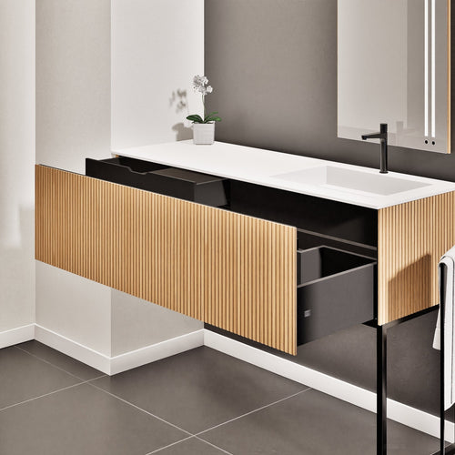 Fluvia Single Left Wall Set with Supporting Legs – Corian® Sink & Countertop with 1 Main Drawer & Concealed Inner Drawer - ROVALUX