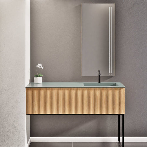 Fluvia Single Left Wall Set with Supporting Legs – Corian® Sink & Countertop with 1 Main Drawer & Concealed Inner Drawer - ROVALUX