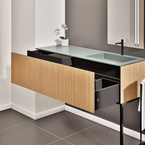 Fluvia Single Left Wall Set with Supporting Legs – Corian® Sink & Countertop with 1 Main Drawer & Concealed Inner Drawer - ROVALUX
