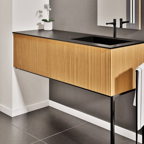 Fluvia Single Left Wall Set with Supporting Legs – Corian® Sink & Countertop with 1 Main Drawer & Concealed Inner Drawer - ROVALUX