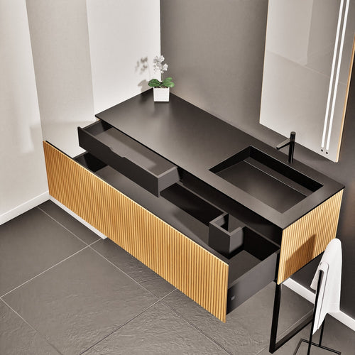 Fluvia Single Left Wall Set with Supporting Legs – Corian® Sink & Countertop with 1 Main Drawer & Concealed Inner Drawer - ROVALUX
