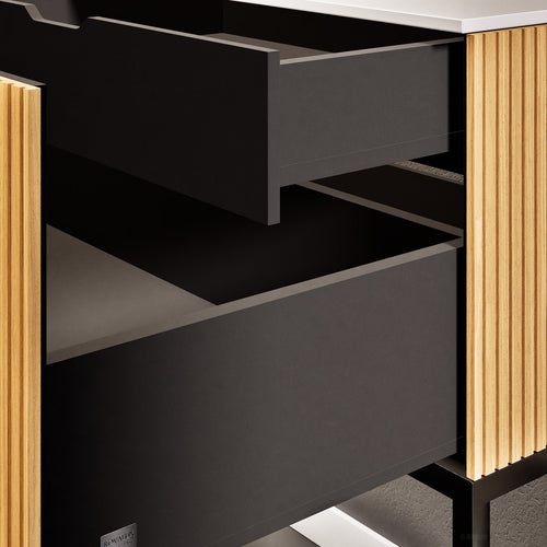 Fluvia Single Left Wall Set with Supporting Legs – Corian® Sink & Countertop with 1 Main Drawer & Concealed Inner Drawer - ROVALUX