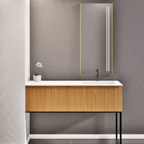Fluvia Single Left Wall Set with Supporting Legs – Corian® Sink & Countertop with 1 Main Drawer & Concealed Inner Drawer - ROVALUX
