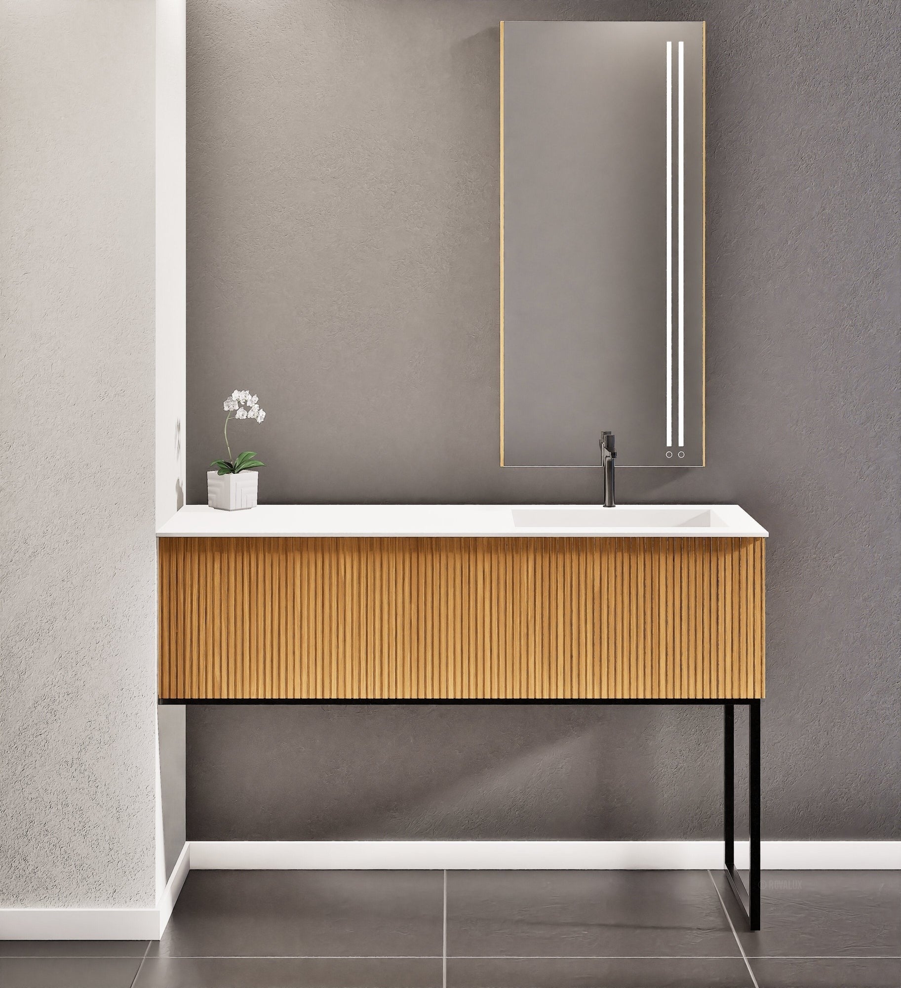 Fluvia Single Left Wall Set with Supporting Legs – Corian® Sink & Countertop with 1 Main Drawer & Concealed Inner Drawer - ROVALUX