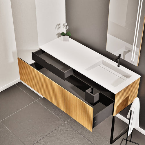 Fluvia Single Left Wall Set with Supporting Legs – Corian® Sink & Countertop with 1 Main Drawer & Concealed Inner Drawer - ROVALUX