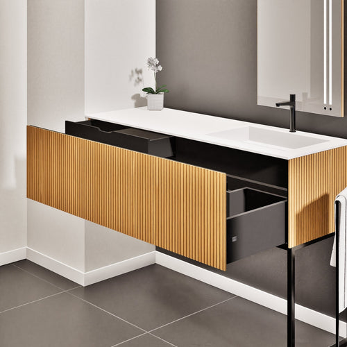 Fluvia Single Left Wall Set with Supporting Legs – Corian® Sink & Countertop with 1 Main Drawer & Concealed Inner Drawer - ROVALUX