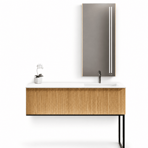 Fluvia – Corian® Basin Unit with 1 Drawer and Inner Pull-Out Drawer, Left Side Wall-Mounted with Support Feet - ROVALUX